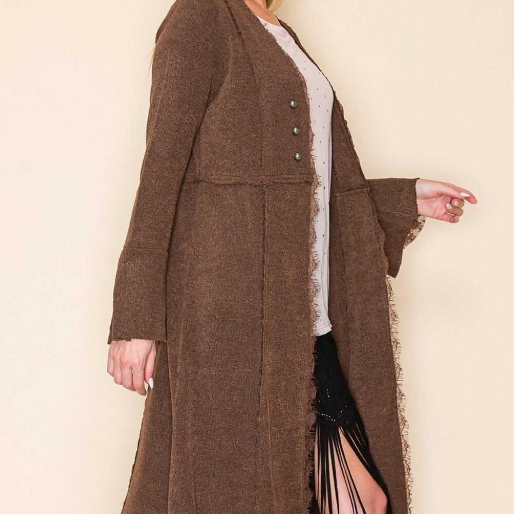 VOCAL BROWN cardigan duster western studded military MAGNOLIA BOHEMIAN WRAP S-3X - Picture 5 of 16
